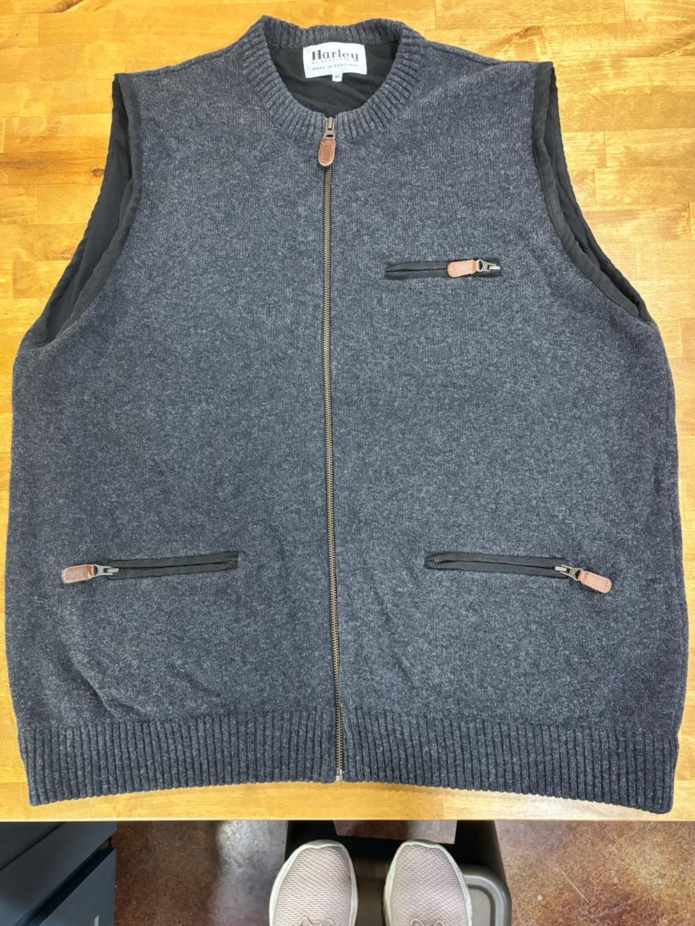 Harley of Scotland Mens XL Wool Full Zip Knit Vest Made in Scotland